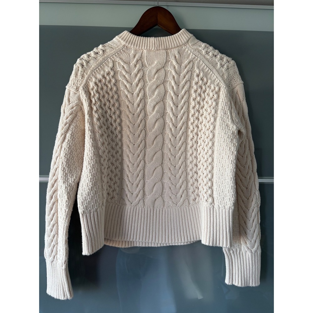 Everlane Womens XS Organic Cotton Cable Knit Sweater Cream Fishermans Crew Neck - Picture 5 of 8